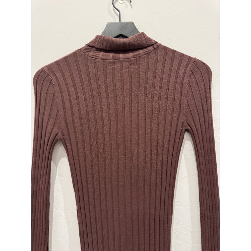 Open Edit Ribbed Button-Up Cardigan Chocolate Brown Size XXS - Picture 7 of 10